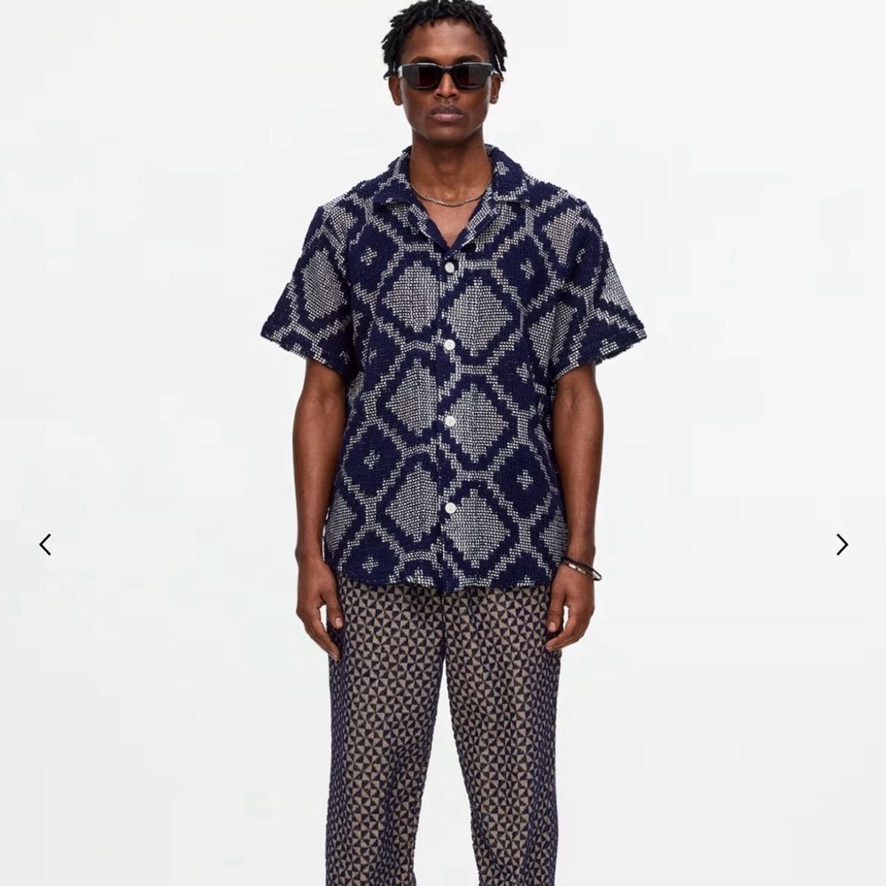 OAS Navy and White Crochet Shirt